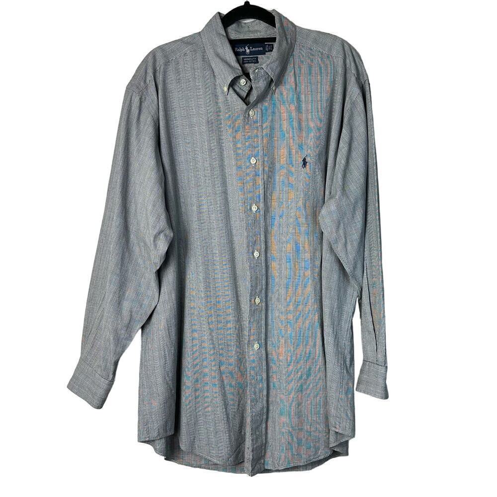 Ralph Lauren Shirt Yarmouth Button Down Collared Glen Plaid Cotton 16.5 32/33